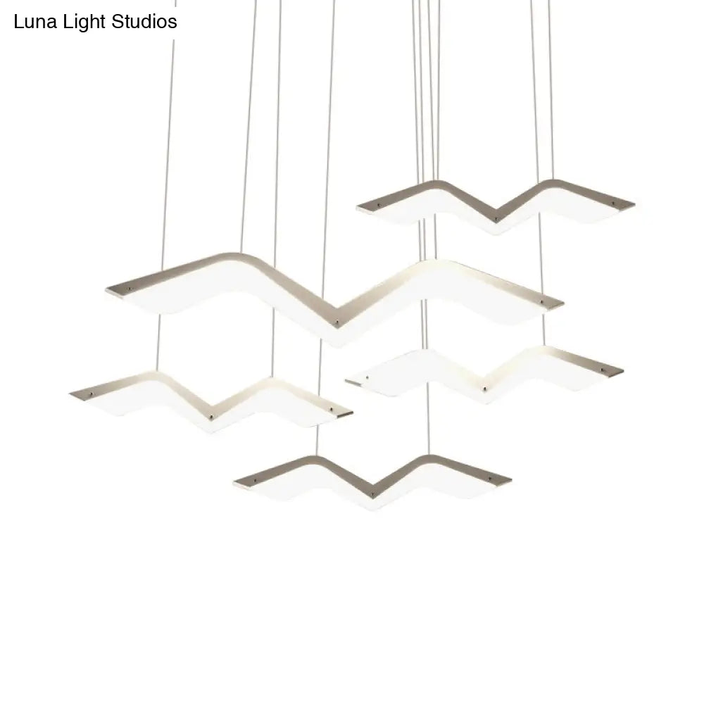 Seagull Multi Light Pendant: Sleek Acrylic Shade Led Hanging Lamp In White (2/3/4/5 Seater)