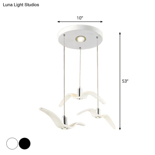 Seagull Multi-Light Pendant With Metal Finish 3 Lights For Bedroom Ceiling In White/Black