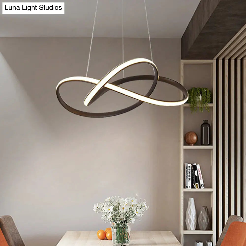 Modern Acrylic Curve Hanging Chandelier Light With Led Pendant Fixture - Warm/White Coffee / White