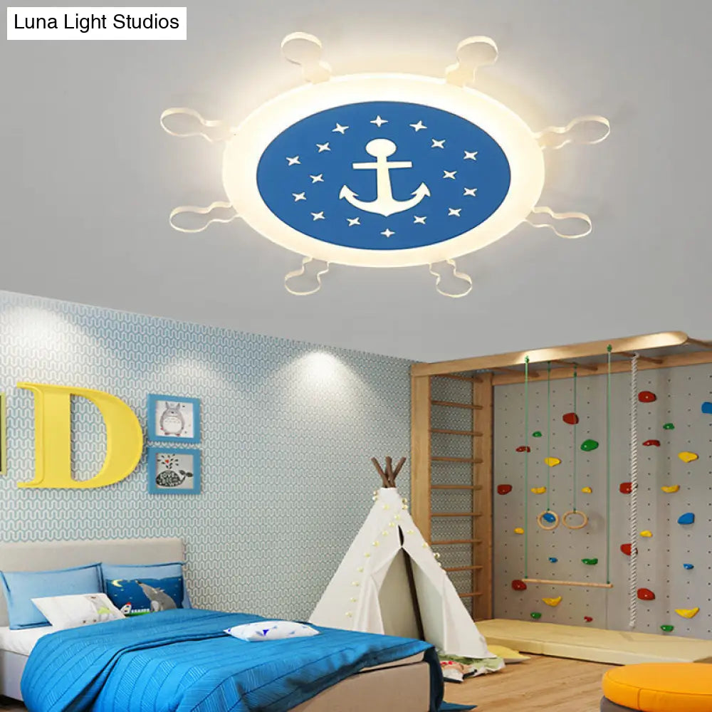 Seaside Anchor Ceiling Light In Yellow For Bedroom - Acrylic Flush Mount Fixture Blue / 18 Warm