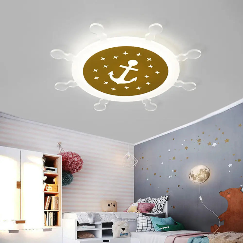 Seaside Anchor Ceiling Light In Yellow For Bedroom - Acrylic Flush Mount Fixture / 18’ White