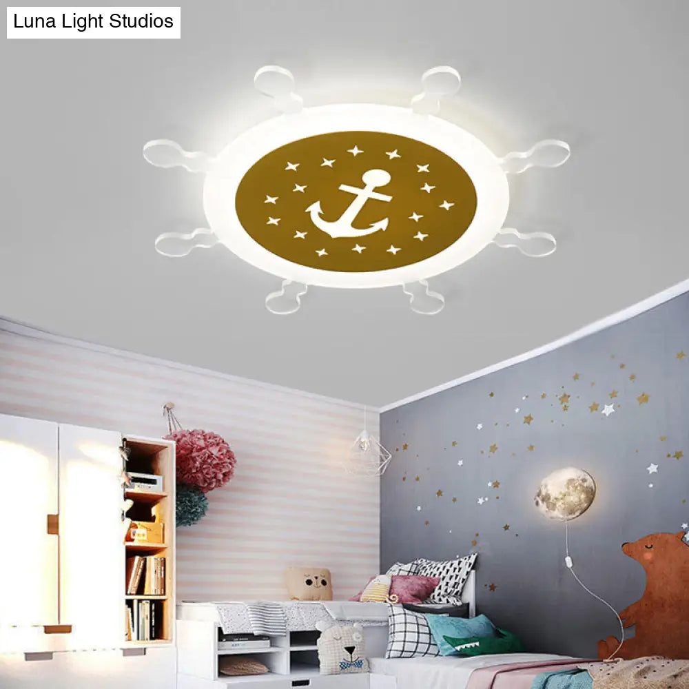 Seaside Anchor Ceiling Light In Yellow For Bedroom - Acrylic Flush Mount Fixture / 18 White