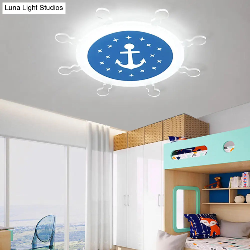Seaside Anchor Ceiling Light In Yellow For Bedroom - Acrylic Flush Mount Fixture Blue / 18 White