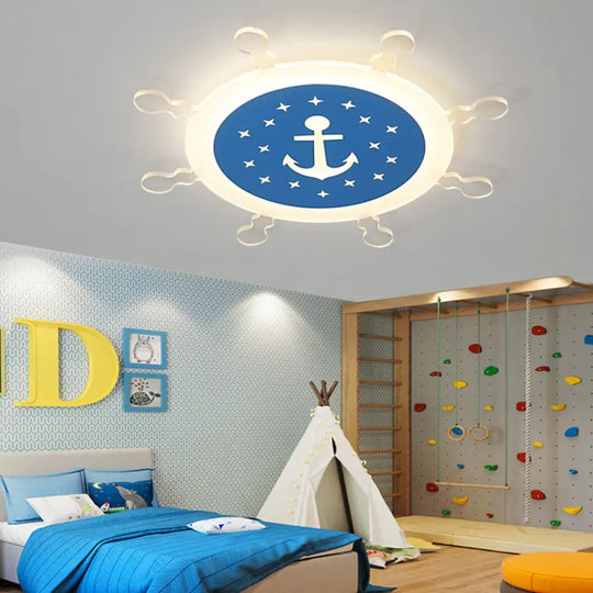 Seaside Anchor Ceiling Light In Yellow For Bedroom - Acrylic Flush Mount Fixture Blue / 18’ Warm