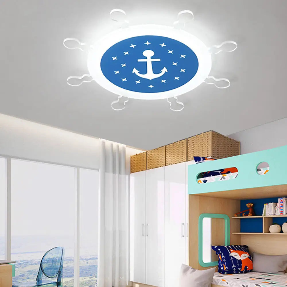 Seaside Anchor Ceiling Light In Yellow For Bedroom - Acrylic Flush Mount Fixture Blue / 18’ White