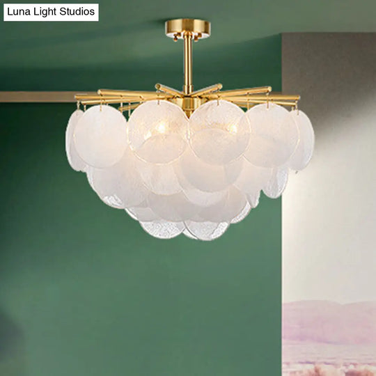 Seeded Crystal Ceiling Lamp In Gold - Tapered Semi Flush Light Fixture For Living Room