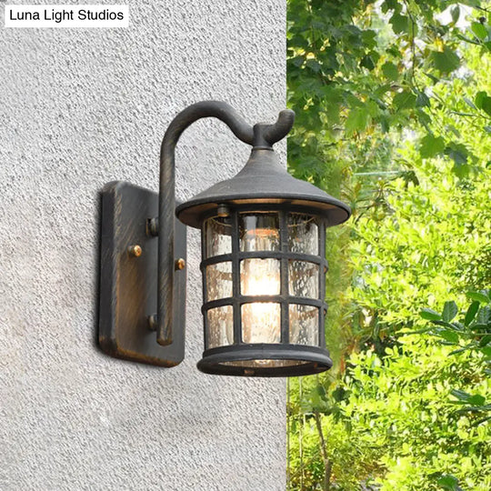 Seeded Glass Lantern Wall Lamp - Countryside Outdoor Light (Bronze/Black)