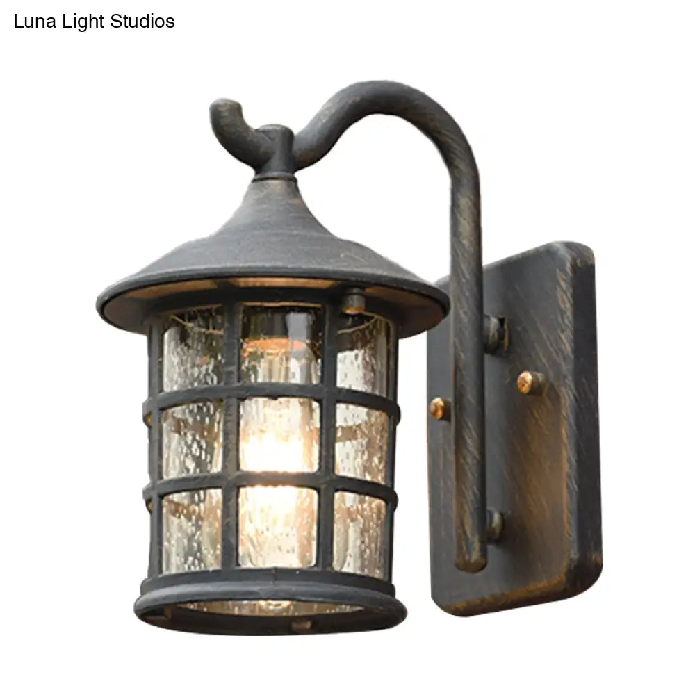 Seeded Glass Lantern Wall Lamp - Countryside Outdoor Light (Bronze/Black)