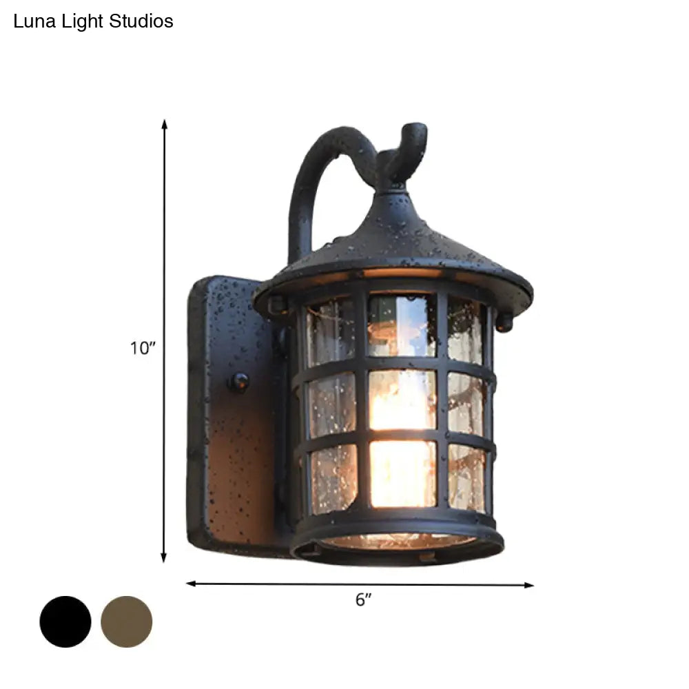 Seeded Glass Lantern Wall Lamp - Countryside Outdoor Light (Bronze/Black)