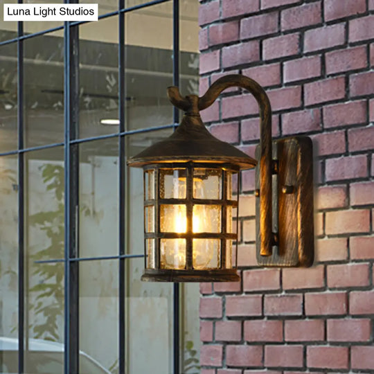 Seeded Glass Lantern Wall Lamp - Countryside Outdoor Light (Bronze/Black)