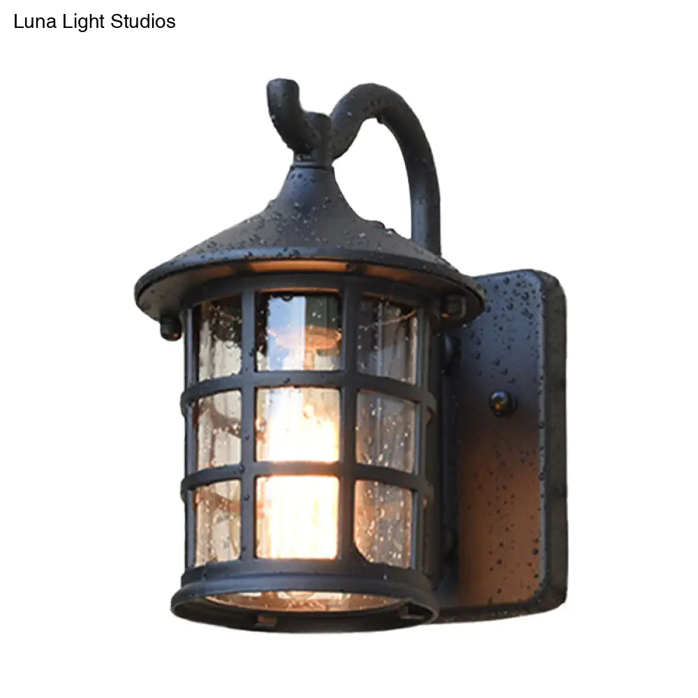 Seeded Glass Lantern Wall Lamp - Countryside Outdoor Light (Bronze/Black)