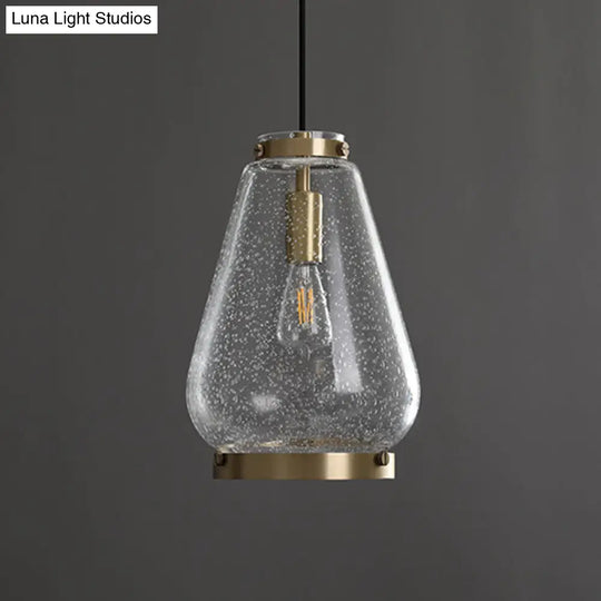 Seeded Glass Pendant Light With Brass Rim - Perfect For Bedrooms