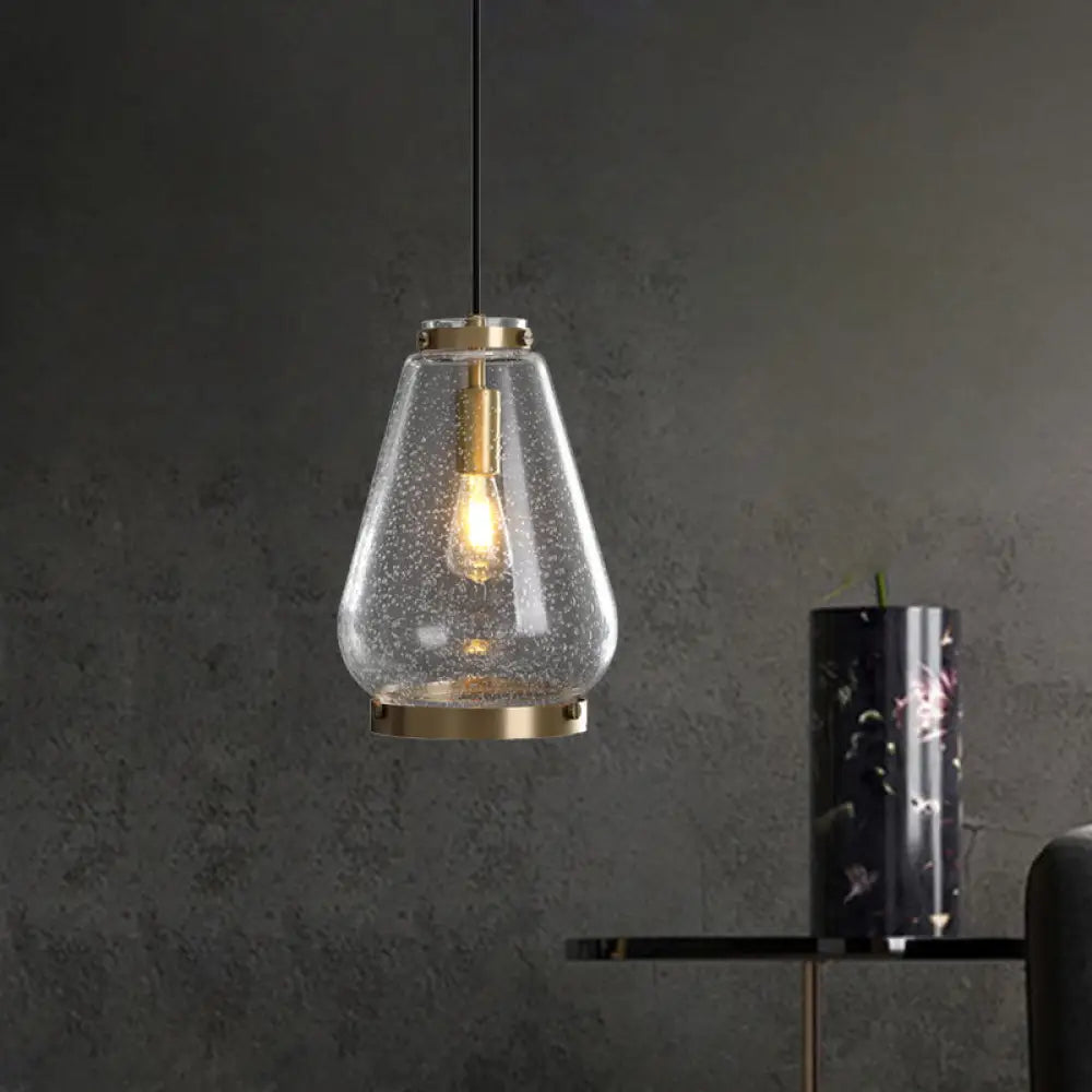 Seeded Glass Pendant Light With Brass Rim - Perfect For Bedrooms