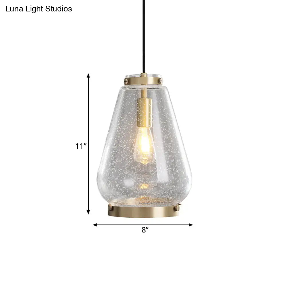 Minimalist Seeded Glass Pendant Light With Brass Rim - 1-Light Ceiling Lamp For Bedroom