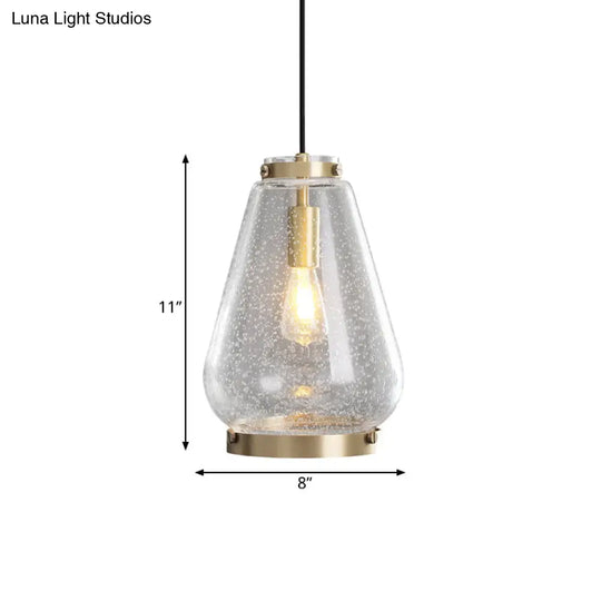 Minimalist Seeded Glass Pendant Light With Brass Rim - 1-Light Ceiling Lamp For Bedroom