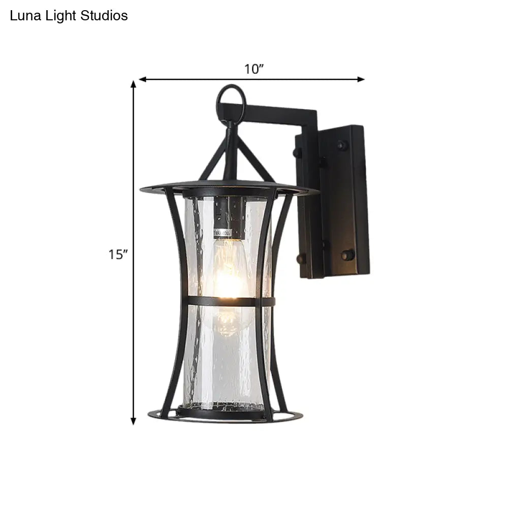 Seedy Glass Retro Wall Light With Curved Frame In Black - Cylinder Design