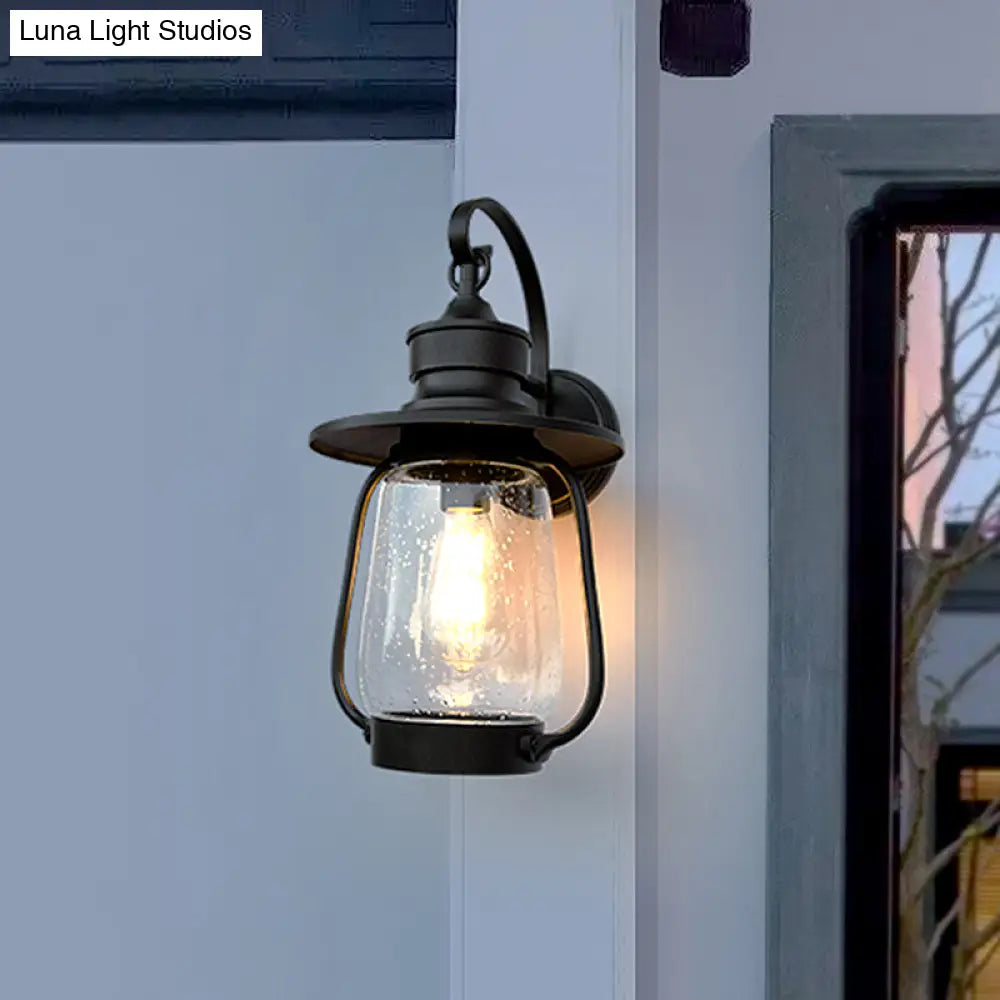 Seedy Glass Wall-Mounted Farmhouse Light Fixture - 1 Bulb Black Urn Design