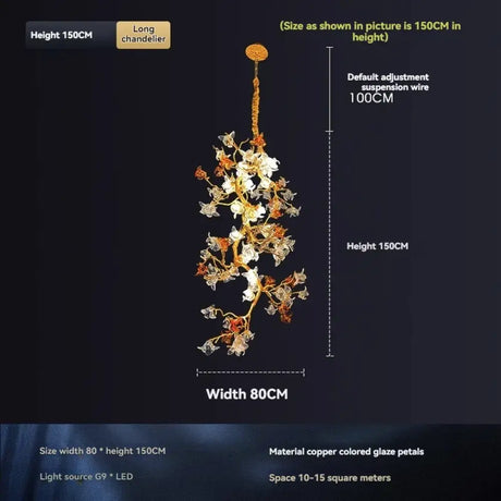 Selene Victorian Palm Crystal Chandelier Brass Pendant Light for Villa & Hotels 80x150cm 1 / Neutral light chandelier