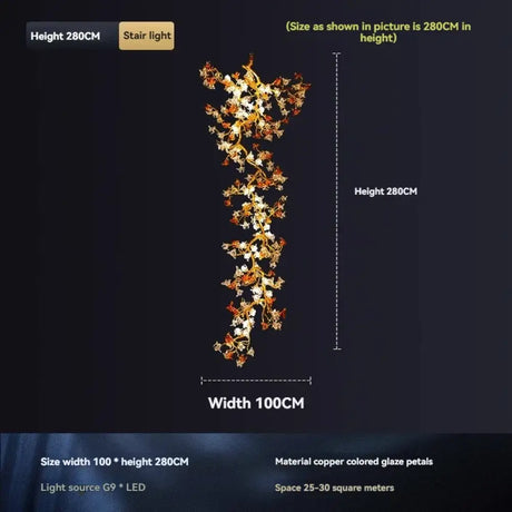 Selene Victorian Palm Crystal Chandelier Brass Pendant Light for Villa & Hotels 80x150cm / Neutral light chandelier