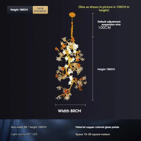 Selene Victorian Palm Crystal Chandelier Brass Pendant Light for Villa & Hotels 80x180cm / Neutral light chandelier