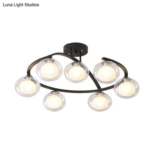 Semi - Ceiling Mount Twist Arm Light With Oval Shade - Contemporary Metal Lamp For Cafes