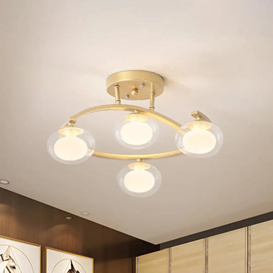 Semi - Ceiling Mount Twist Arm Light With Oval Shade - Contemporary Metal Lamp For Cafes 4 / Gold