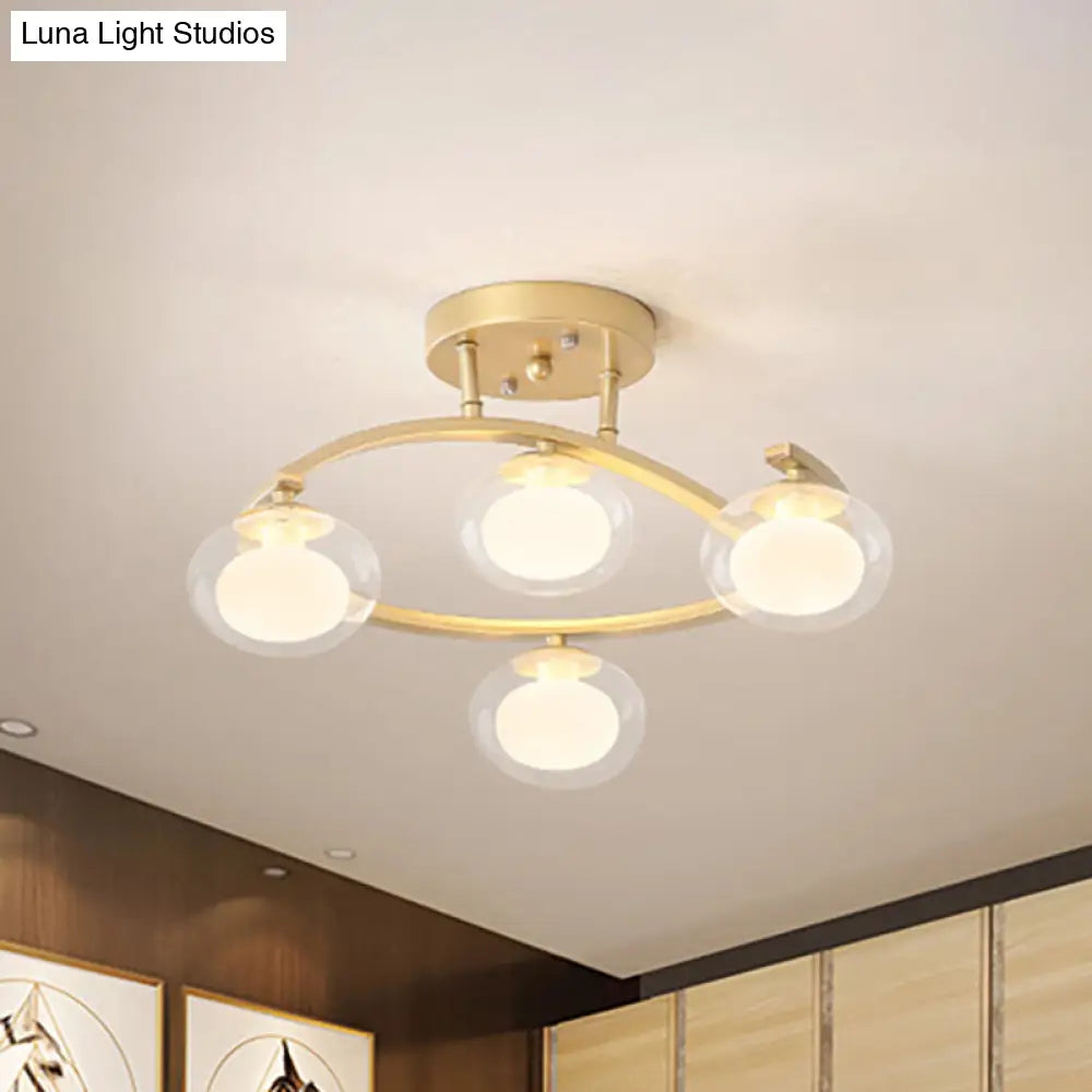 Semi-Ceiling Mount Twist Arm Light With Oval Shade - Contemporary Metal Lamp For Cafes 4 / Gold