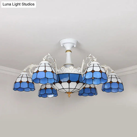 Baroque Grid Semi Flush Ceiling Light With Cut Glass In Blue/Orange/Light Blue For Living Room