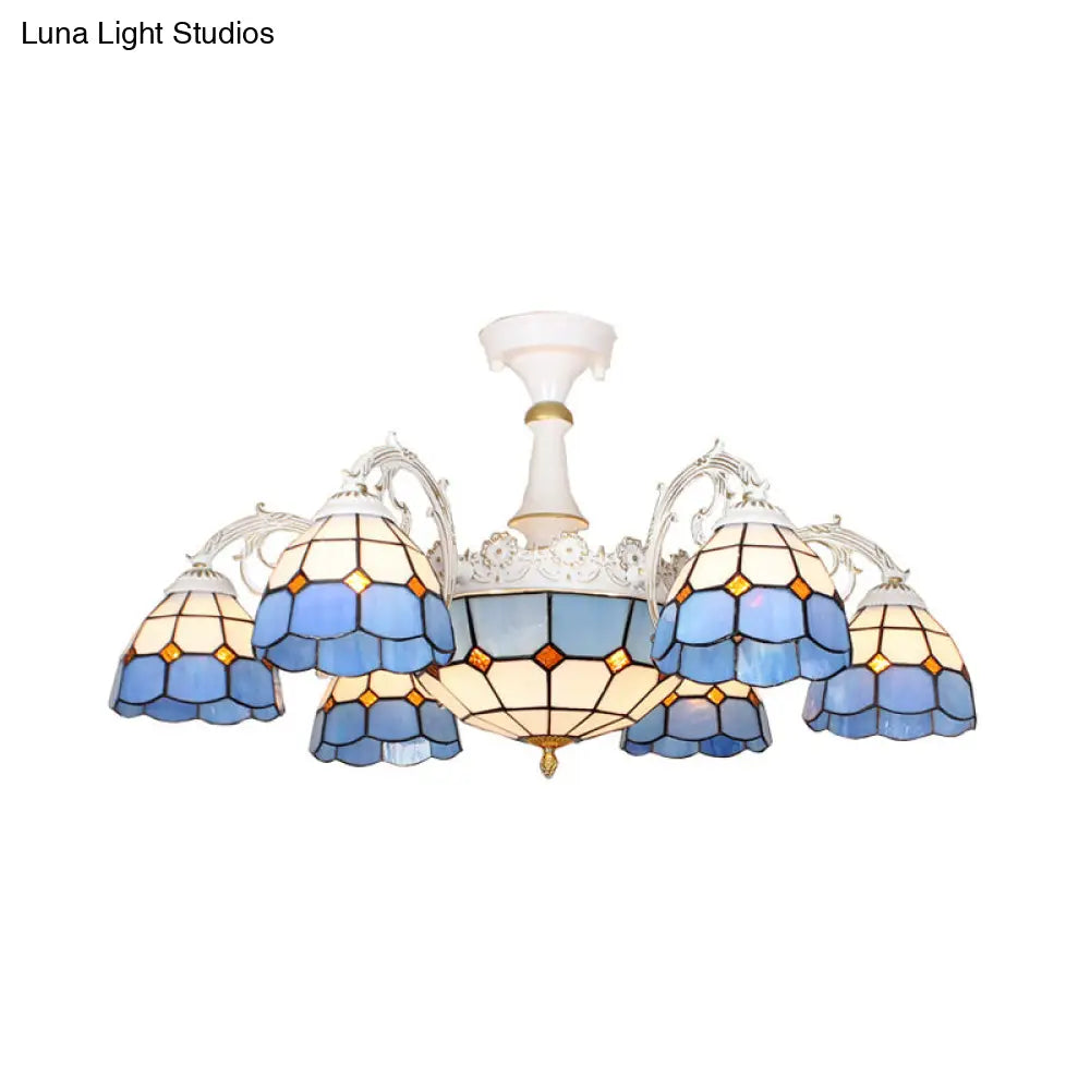 Baroque Grid Semi Flush Ceiling Light With Cut Glass In Blue/Orange/Light Blue For Living Room