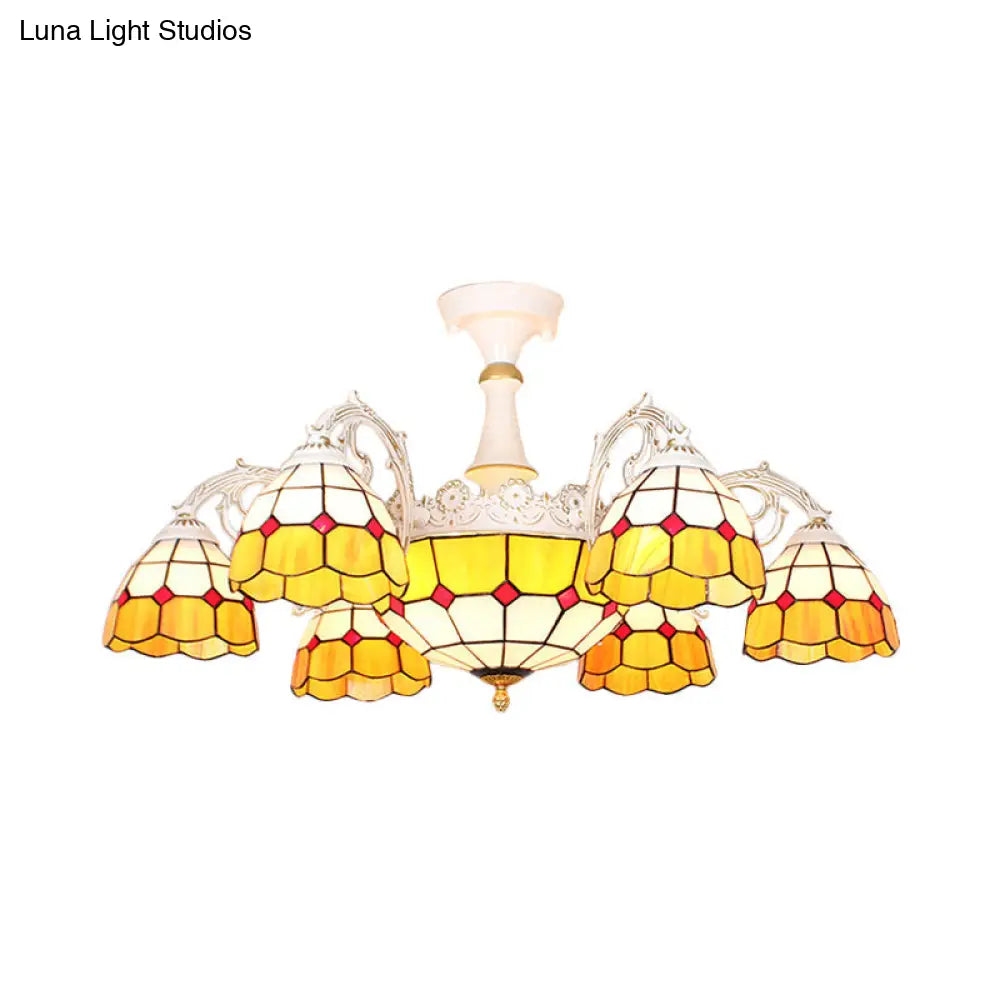 Baroque Grid Semi Flush Ceiling Light With Cut Glass In Blue/Orange/Light Blue For Living Room