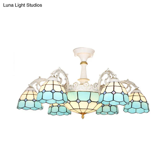 Baroque Grid Semi Flush Ceiling Light With Cut Glass In Blue/Orange/Light Blue For Living Room