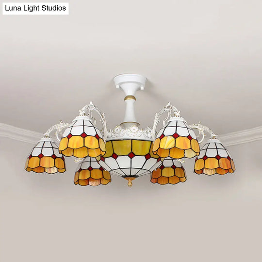 Baroque Grid Semi Flush Ceiling Light With Cut Glass In Blue/Orange/Light Blue For Living Room