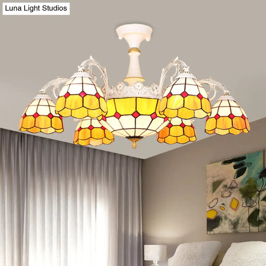 Baroque Grid Semi Flush Ceiling Light With Cut Glass In Blue/Orange/Light Blue For Living Room