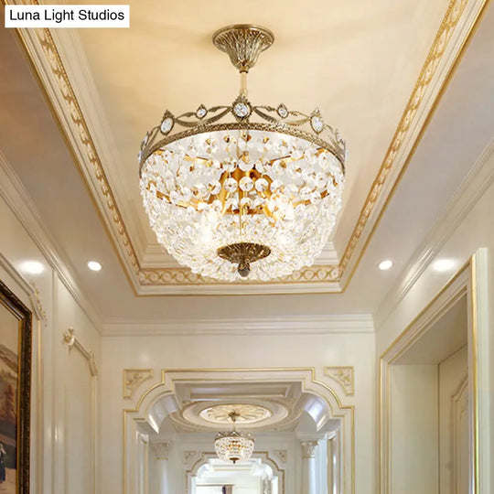 Semi-Flush Brass Crystal Ceiling Light Fixture With 4 Lights - Traditional Design For Elegant