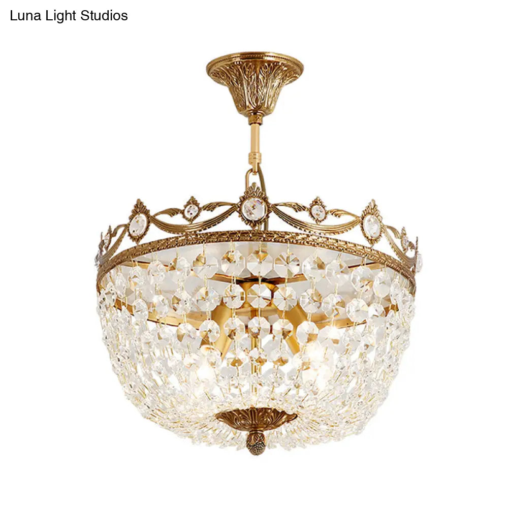 Semi-Flush Brass Crystal Ceiling Light Fixture With 4 Lights - Traditional Design For Elegant