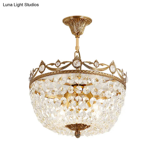 Semi-Flush Brass Crystal Ceiling Light Fixture With 4 Lights - Traditional Design For Elegant