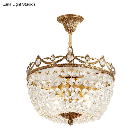 Semi - Flush Brass Crystal Ceiling Light Fixture With 4 Lights - Traditional Design For Elegant