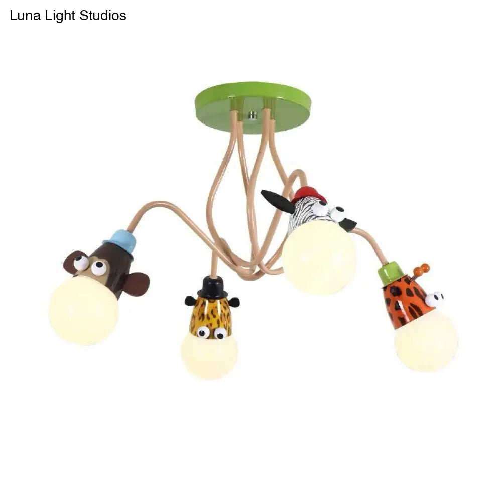 Semi Flush Cartoon Metal Orange Ceiling Light With Animal-Friendly Exposed Bulb Fixture