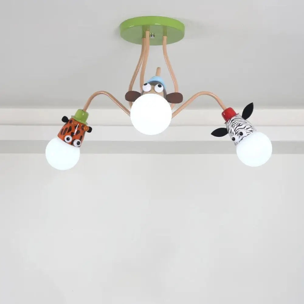 Semi Flush Cartoon Metal Orange Ceiling Light With Animal - Friendly Exposed Bulb Fixture 3 /