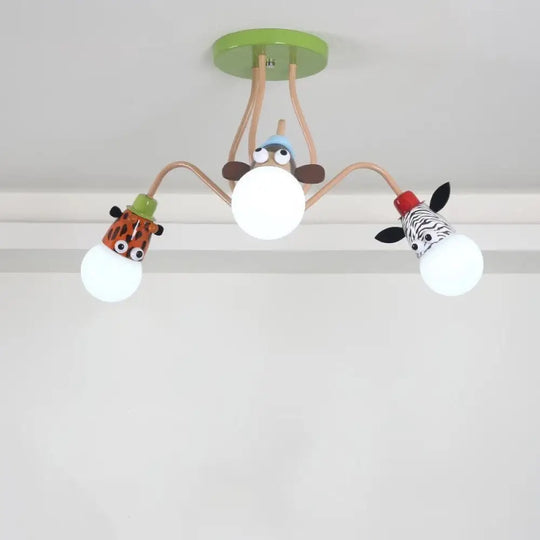 Semi Flush Cartoon Metal Orange Ceiling Light With Animal - Friendly Exposed Bulb Fixture 3 /