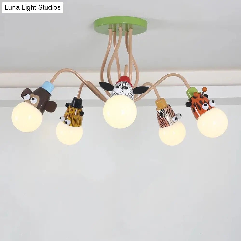 Semi Flush Cartoon Metal Orange Ceiling Light With Animal-Friendly Exposed Bulb Fixture 5 /