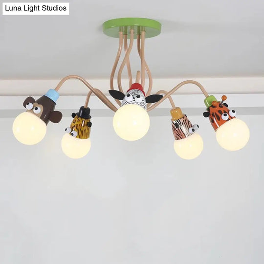 Semi Flush Cartoon Metal Orange Ceiling Light With Animal-Friendly Exposed Bulb Fixture 5 /