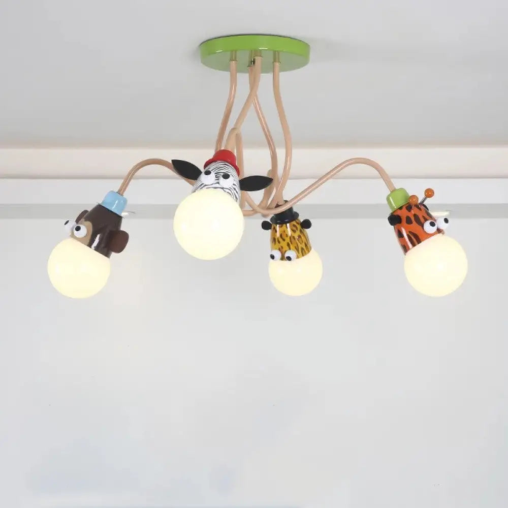 Semi Flush Cartoon Metal Orange Ceiling Light With Animal - Friendly Exposed Bulb Fixture 4 /