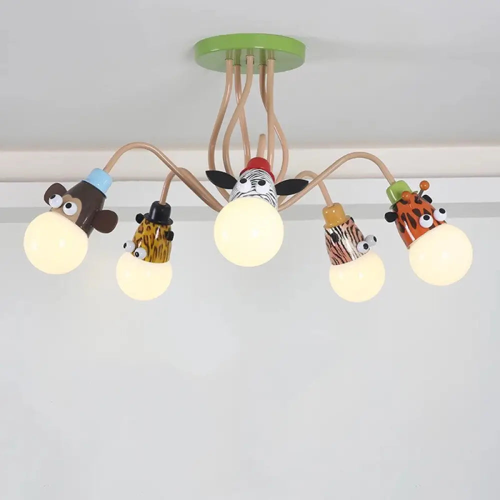 Semi Flush Cartoon Metal Orange Ceiling Light With Animal - Friendly Exposed Bulb Fixture 5 /