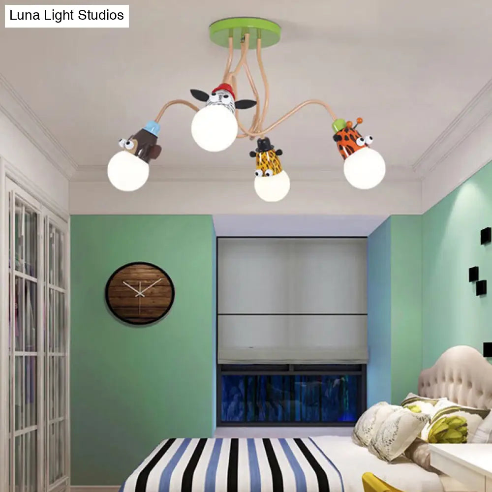 Semi Flush Cartoon Metal Orange Ceiling Light With Animal-Friendly Exposed Bulb Fixture