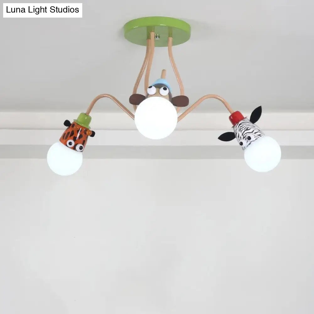 Semi Flush Cartoon Metal Orange Ceiling Light With Animal-Friendly Exposed Bulb Fixture 3 /