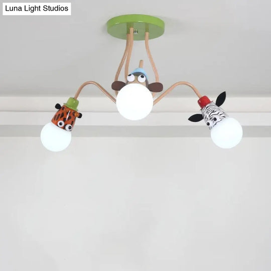 Semi Flush Cartoon Metal Orange Ceiling Light With Animal-Friendly Exposed Bulb Fixture 3 /