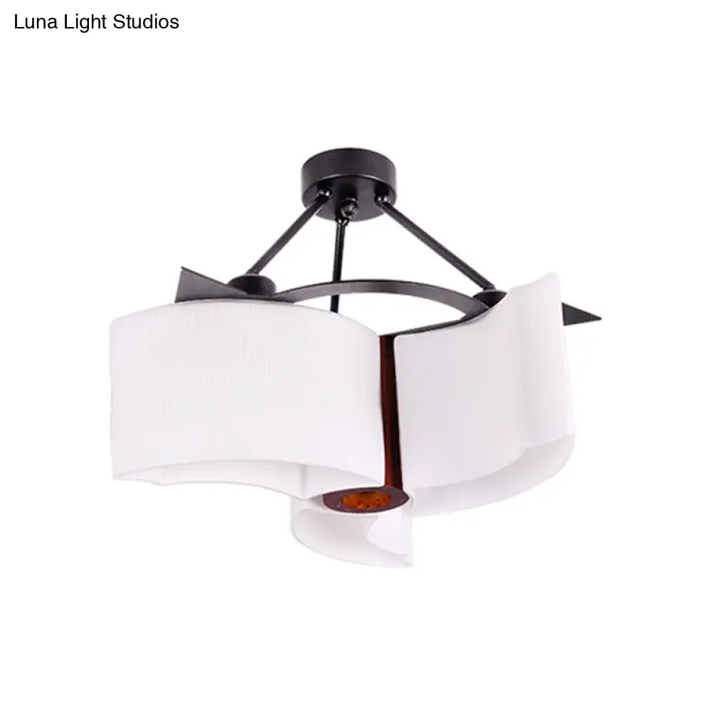 Semi Flush Ceiling Light: 3-Light Twisted Shade With Classic White Glass & Wood Design