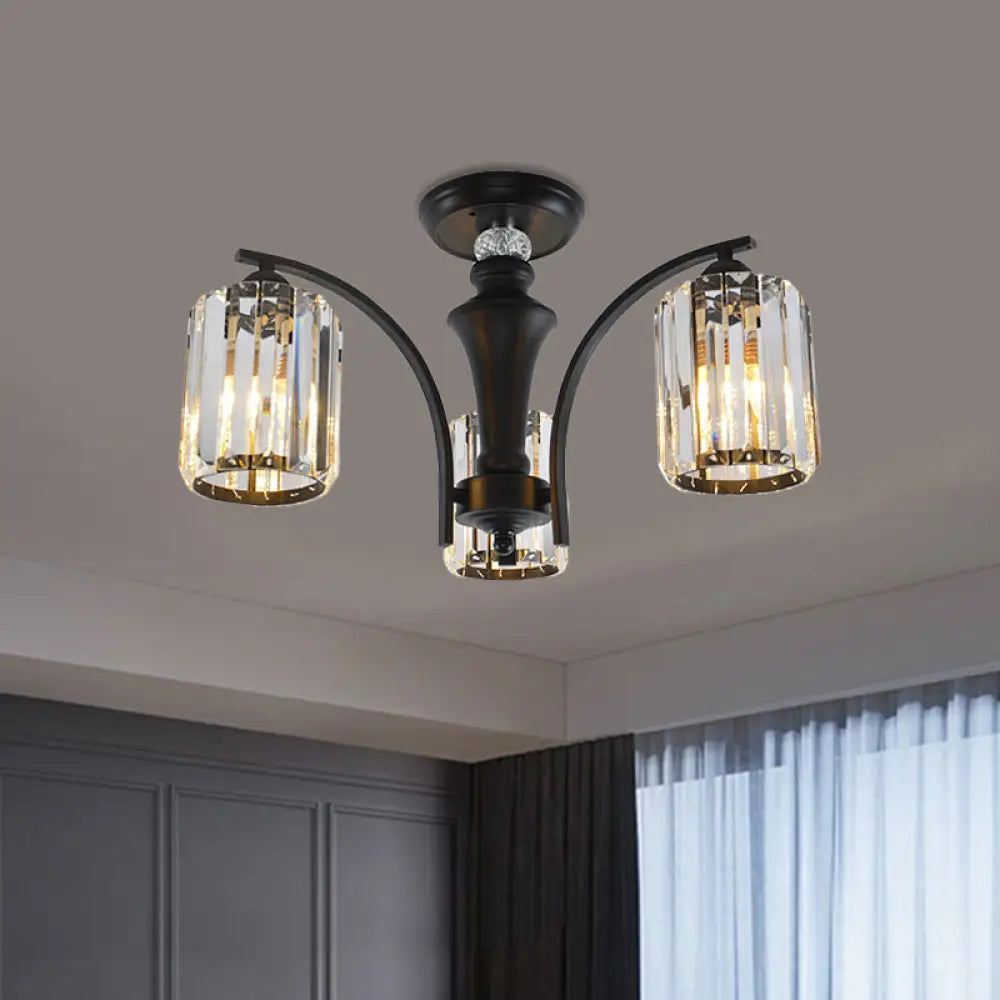Semi Flush Clear Crystal Cylindrical Shade Light Fixture - 3/6 Bulbs Modern Design Black Ceiling 3 /