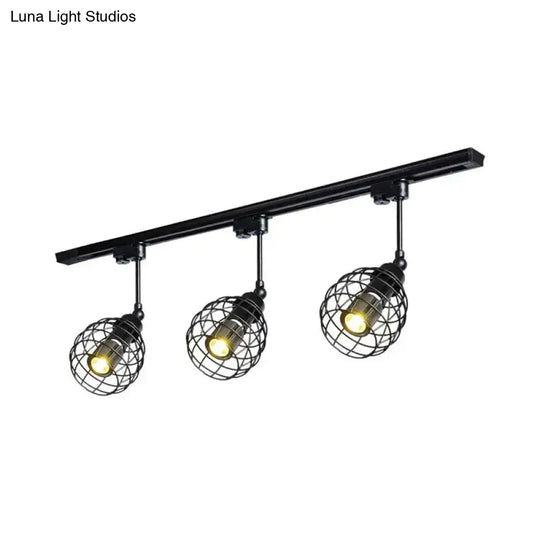 Semi-Flush Industrial Bistro Spotlight With Iron Cage In Black/White/Rust